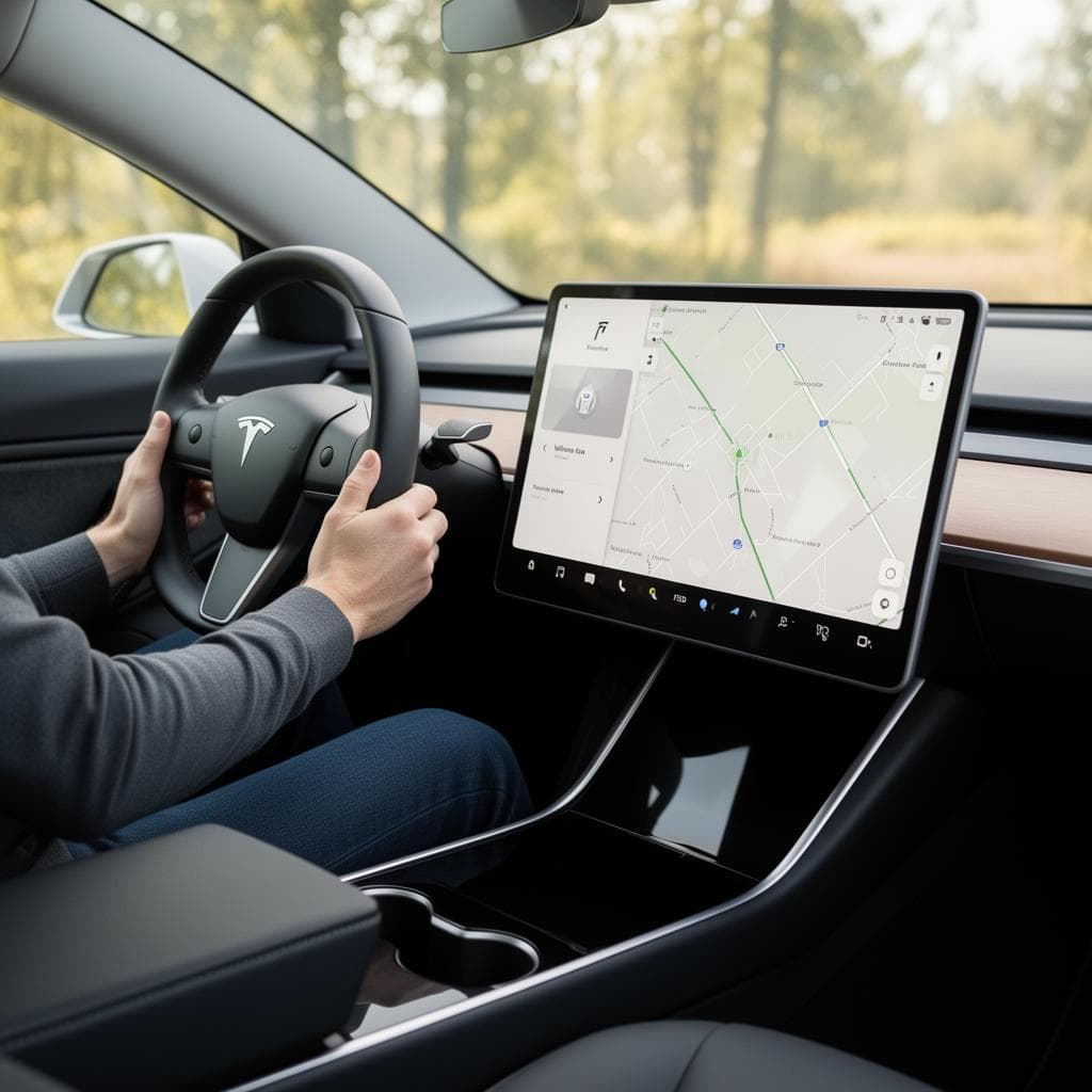Tesla FSD interieur met touchscreen